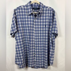 Ralph Lauren Men’s Button Down Short Sleeve Shirt Blue & White Plaid XXL